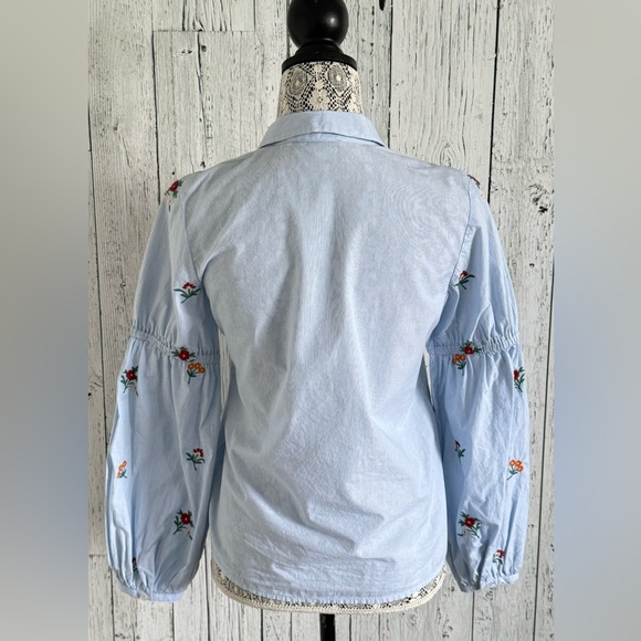 EDC Striped Bohemian Button Down with Floral Embroidery, Sz XS - Picture 4 of 9